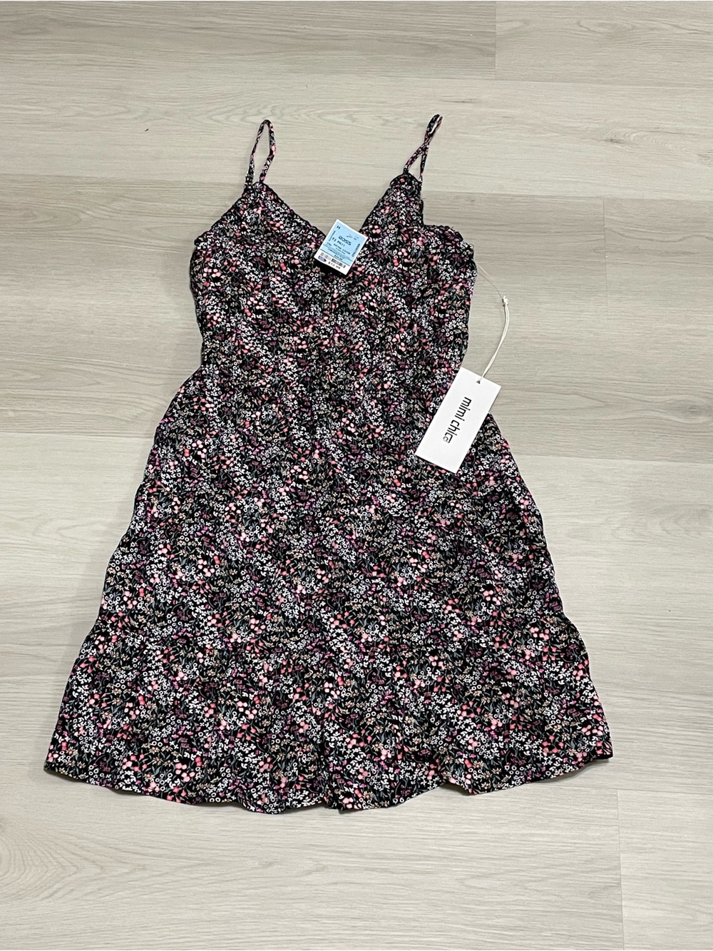 Black Floral Dress with Pink Accents